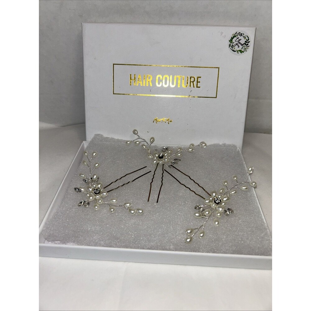 Hair Couture Hair Pins, set Of Three. Pearls and Crystal Wedding Prom Formal